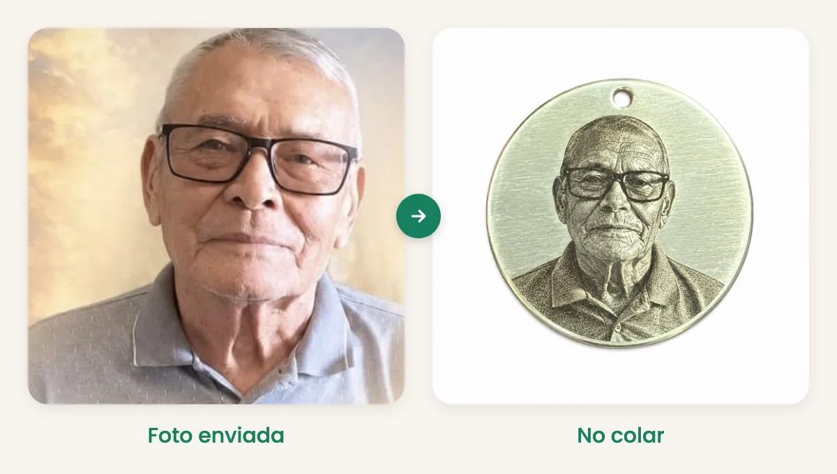 A foto que a cliente mandou e o colar gravado a partir dela